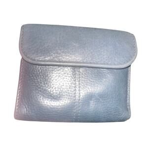 Coach Vintage Leather Wallet Blue Flap Snap Small Bifold Wear Shown